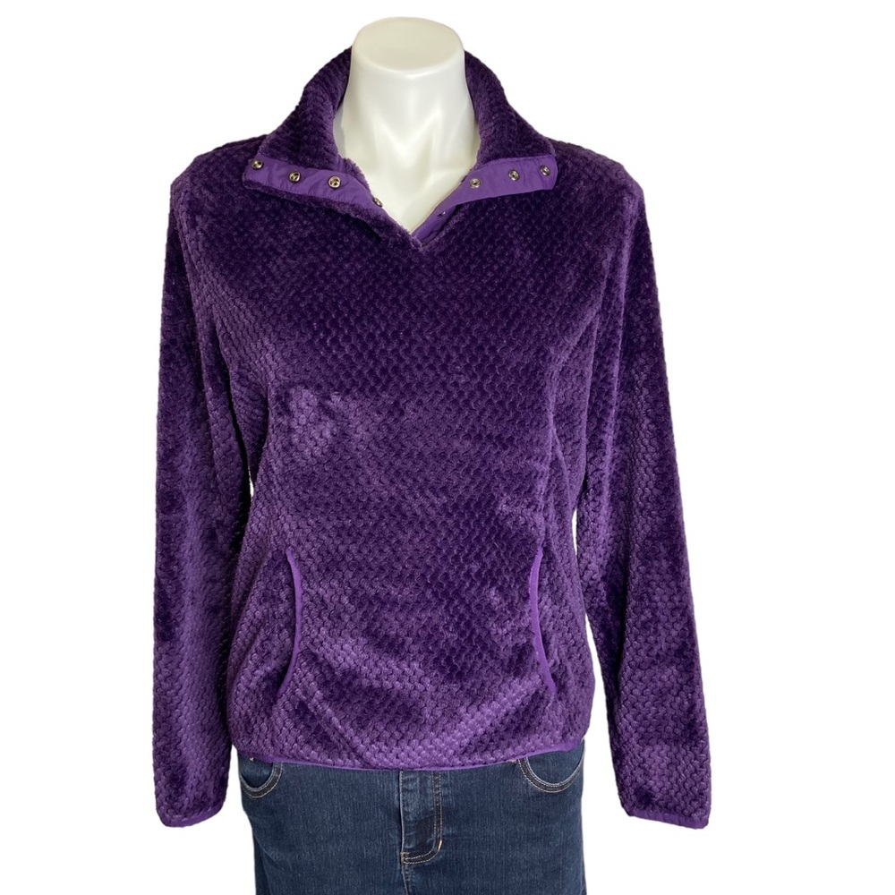 EDDIE BAUER Everette Fleece Jacket 1/4 Snap Neck Pullover Purple Size Small